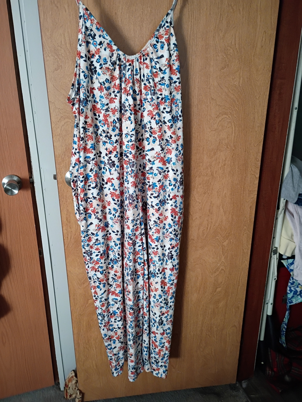 Floral Printed White Jumpsuit with Spaghetti Straps